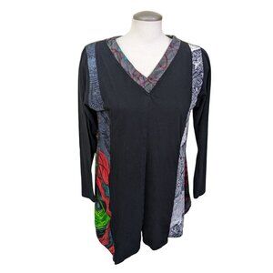 Leopards and Roses Tunic Top Womens Large Cotton Artsy Art To Wear Colorful Boho